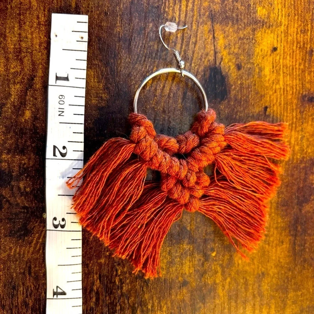Elegant Rust Tassel Hoop Earrings